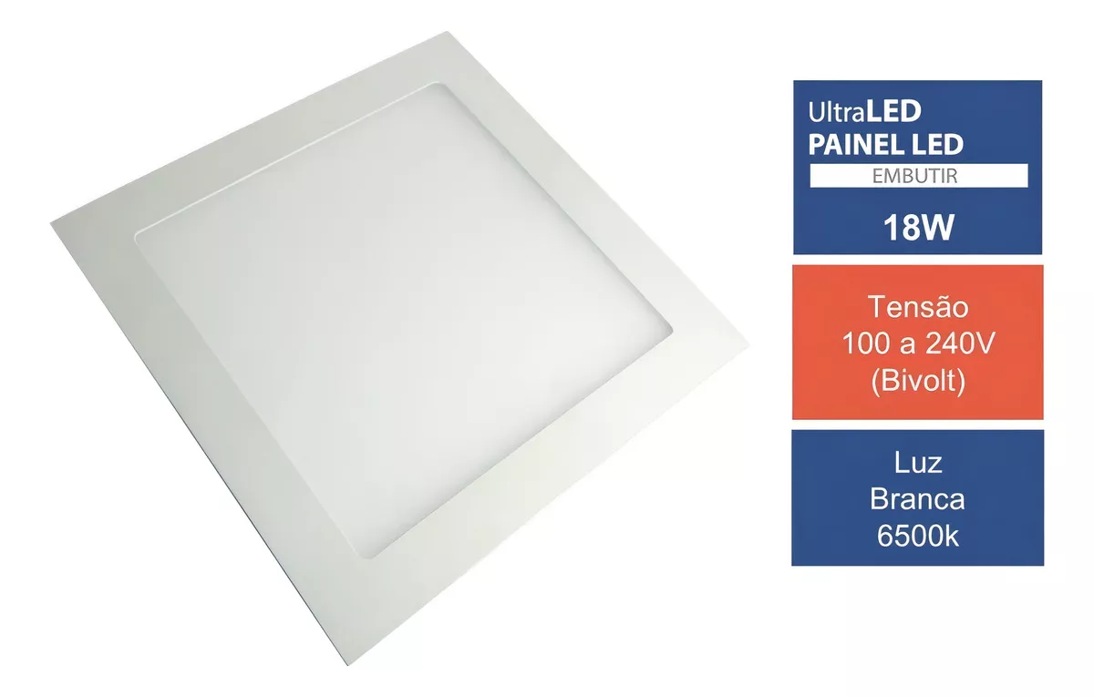Painel Plafon Led 18w 6500k Embutir Branco Frio Ultraluz