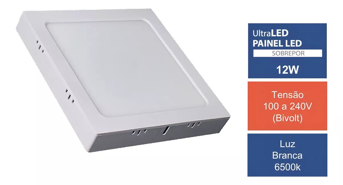 Painel Plafon Led 12w 6500k Sobrepor Branco Bivolt Ultraluz - Image 3