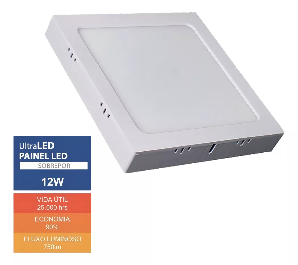 Painel Plafon Led 12w 6500k Sobrepor Branco Bivolt Ultraluz - Image 4