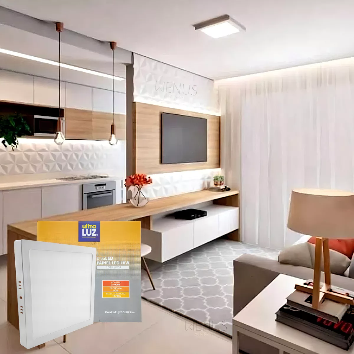 Painel Plafon Led 18w Sobrepor Branco Frio Bivolt Ultraluz - Image 6