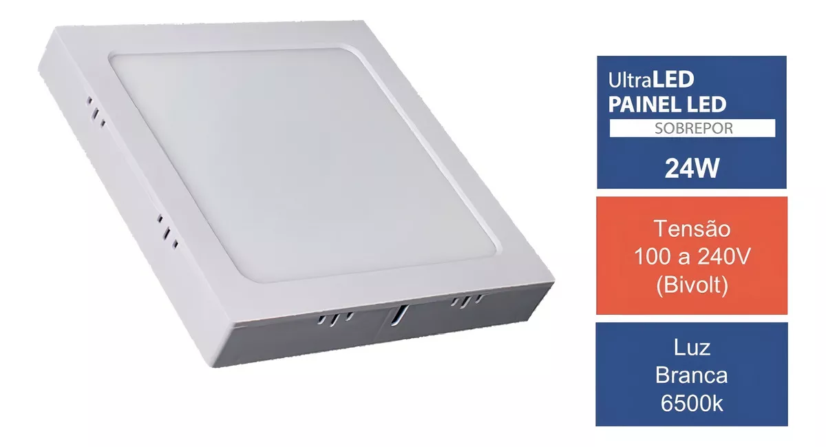 Painel Plafon Led 24w 6500k Sobrepor Branco Bivolt Ultraluz - Image 4
