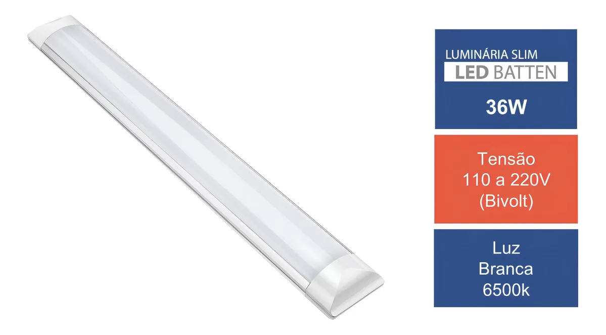 Luminária Slim Led Batten 36w 120cm 6500k Branco frio Bivolt - Image 4