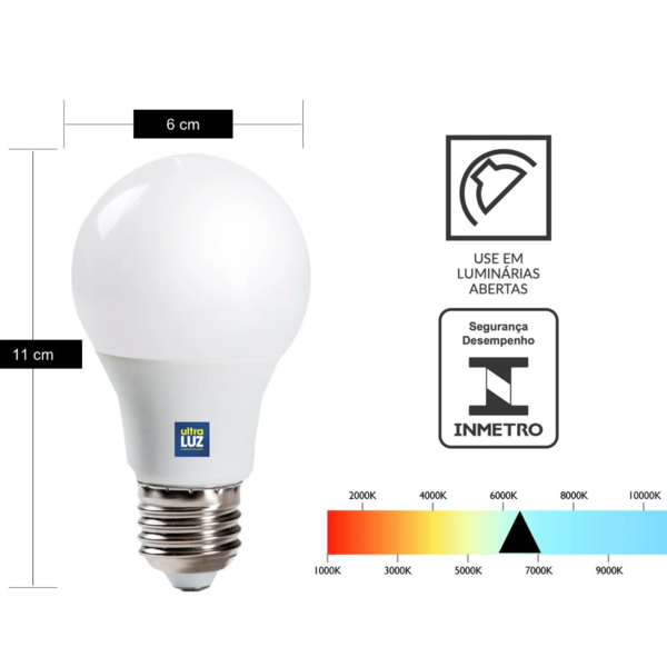 Lâmpada Led 9w 6500k Bulbo E27 Branco Frio Bivolt Ultraluz - Image 3