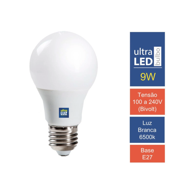 Lâmpada Led 9w 6500k Bulbo E27 Branco Frio Bivolt Ultraluz - Image 2