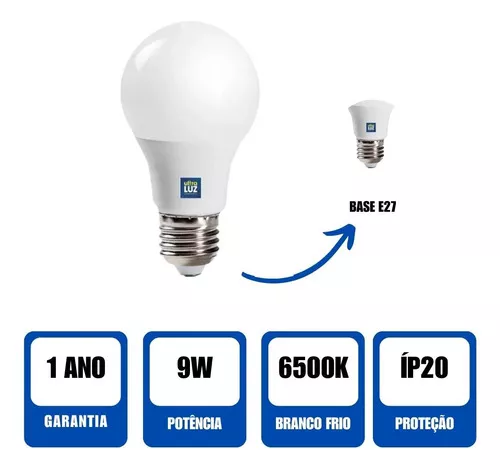 Lâmpada Led 9w 6500k Bulbo E27 Branco Frio Bivolt Ultraluz - Image 5