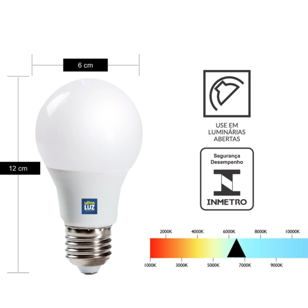 Lâmpada Led 12w 6500k Bulbo E27 Branco Frio Bivolt Ultraluz - Image 3