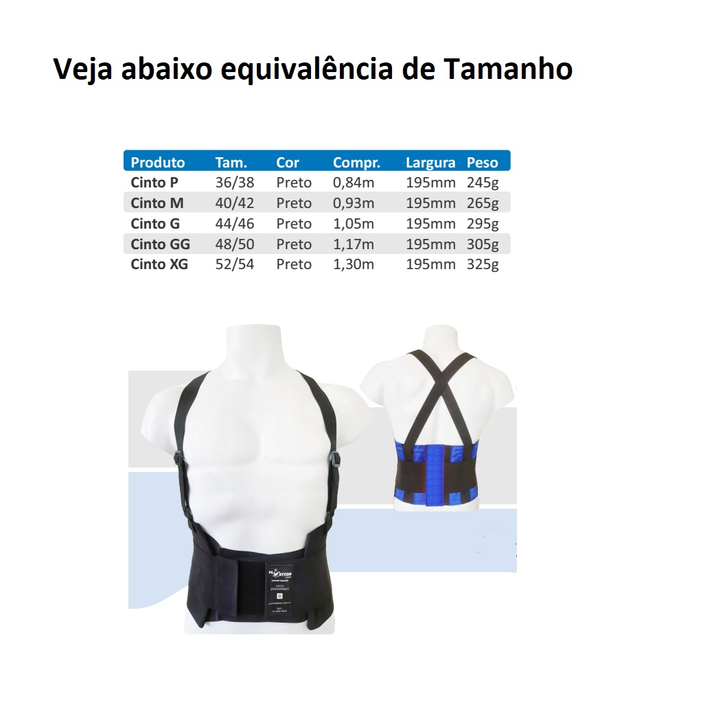 Cinta Ergonômico Abdominal Preto Tamanho G - Plastcor - Image 6