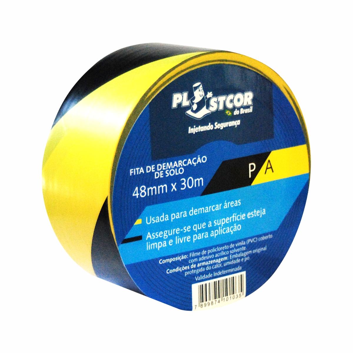 Fita Demarcação Adesiva 48mm x 30m Zebrada Plastcor