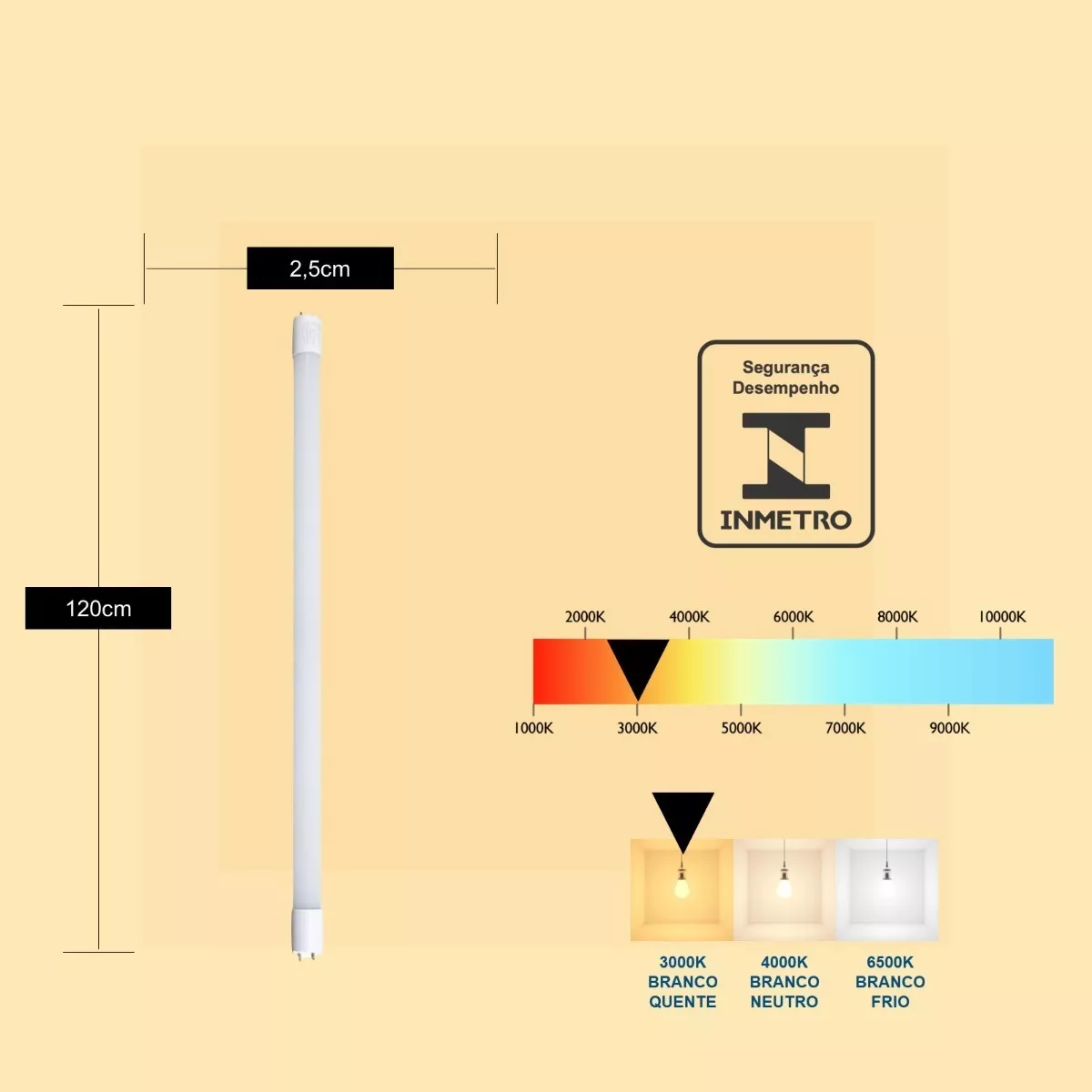 Lâmpada Led 18w Tubular T8 120cm 3000k Branco quente Bivolt - Image 4