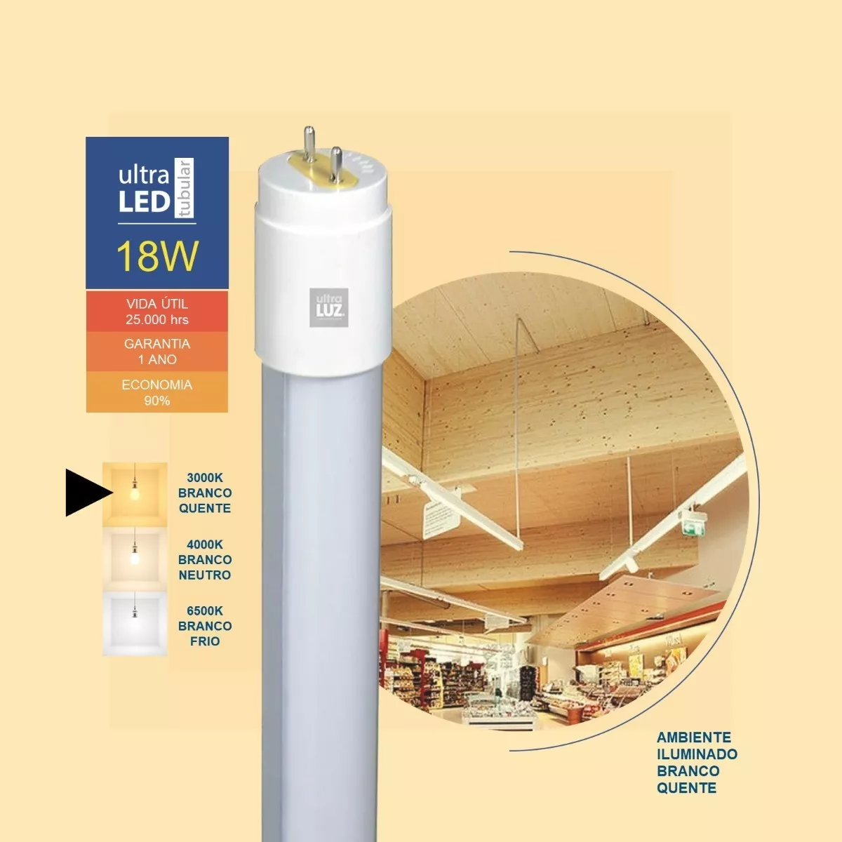Lâmpada Led 18w Tubular T8 120cm 3000k Branco quente Bivolt - Image 2